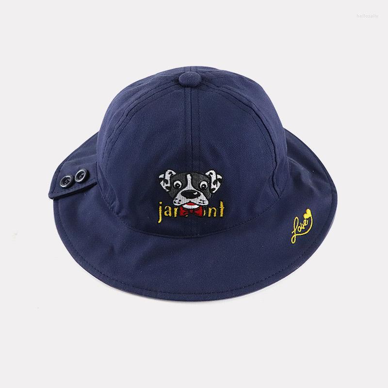 

Berets 2023 Dog Embroidery Cartoon Kid Sun Hat Babay Boy Girl Fisherman Hats Cotton Bucket 52cm, Red