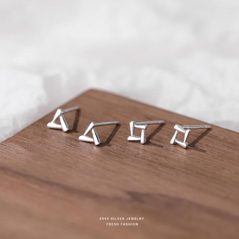 

Stud Earrings S999 Pure Silver Geometric Fashion Female Simple And Small Temperament Personality Cute Jewelry Gift