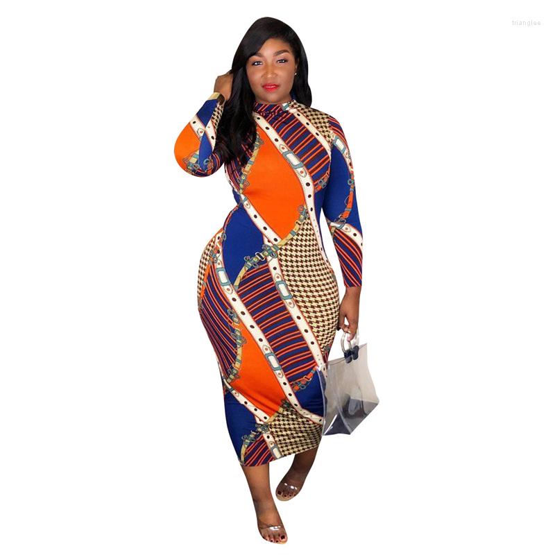 

Casual Dresses Autumn Women's Turtleneck Long Sleeve Dress Bag Hips High Waist Sexy Print Bodycon Office Wholesale Drop, Multi