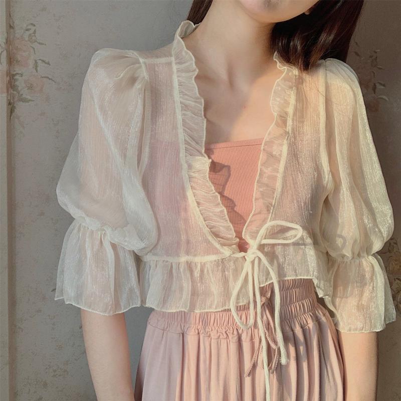 

Women' Jackets Women Summer White Apricot Chiffon Shrug Bolero Lace Bridal Cape Elegant Wraps Beach Shawl Thin OutwearWomen, Beige