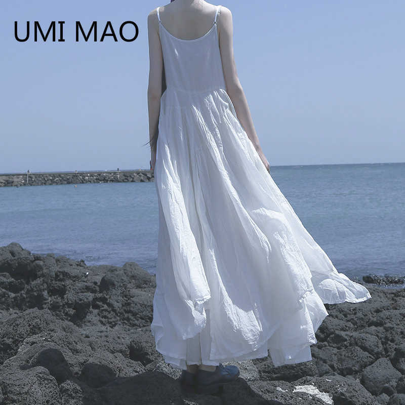 

Casual Dresses UMI MAO Yamamoto Dark Summer Beach Black White Super Long Irregular Big Swing Elegant Suspender Dress Women Femme Y2K Fashion Z0216, Girdle-b