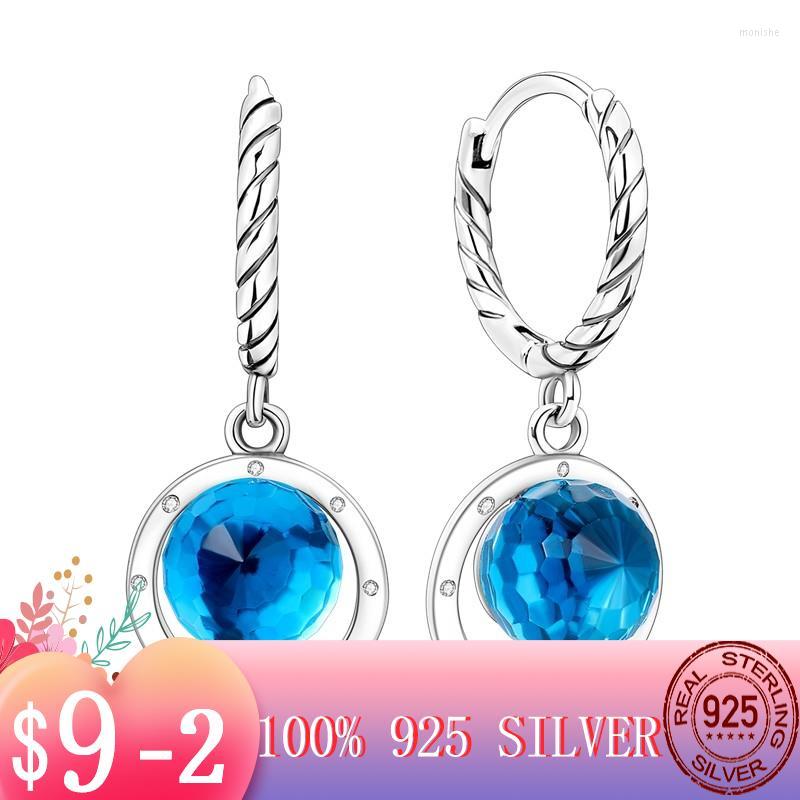 

Hoop Earrings 2023 Shimmering Blue Glass Crystal Circle For Female Girl Women Silver Color Fashion Luxury Jewelry Birthday Gift