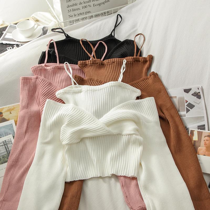 

Women's Sweaters Fake Two Sweater For Women Sexy Knitted Korean Short Chic Wild Fashion V-Neck Pullovers Spring Autumn Casual Soft Jumper, Black