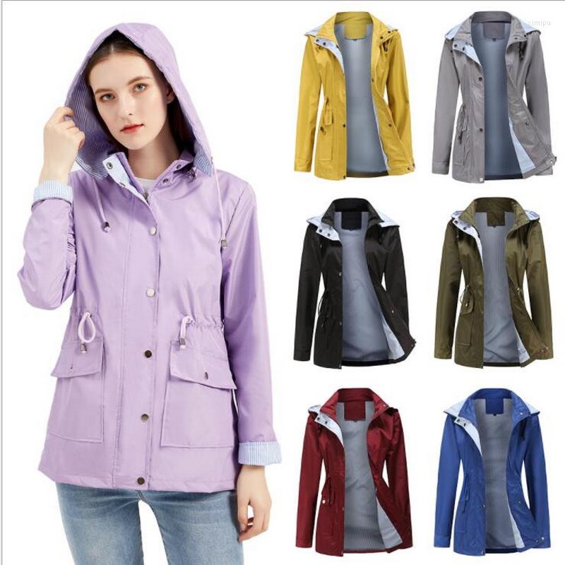 

Women's Trench Coats Candy Color Women Fall/Winter Detachable Hood Windbreaker Female Large Pocket Outdoor Jacket Multi-Color, Green