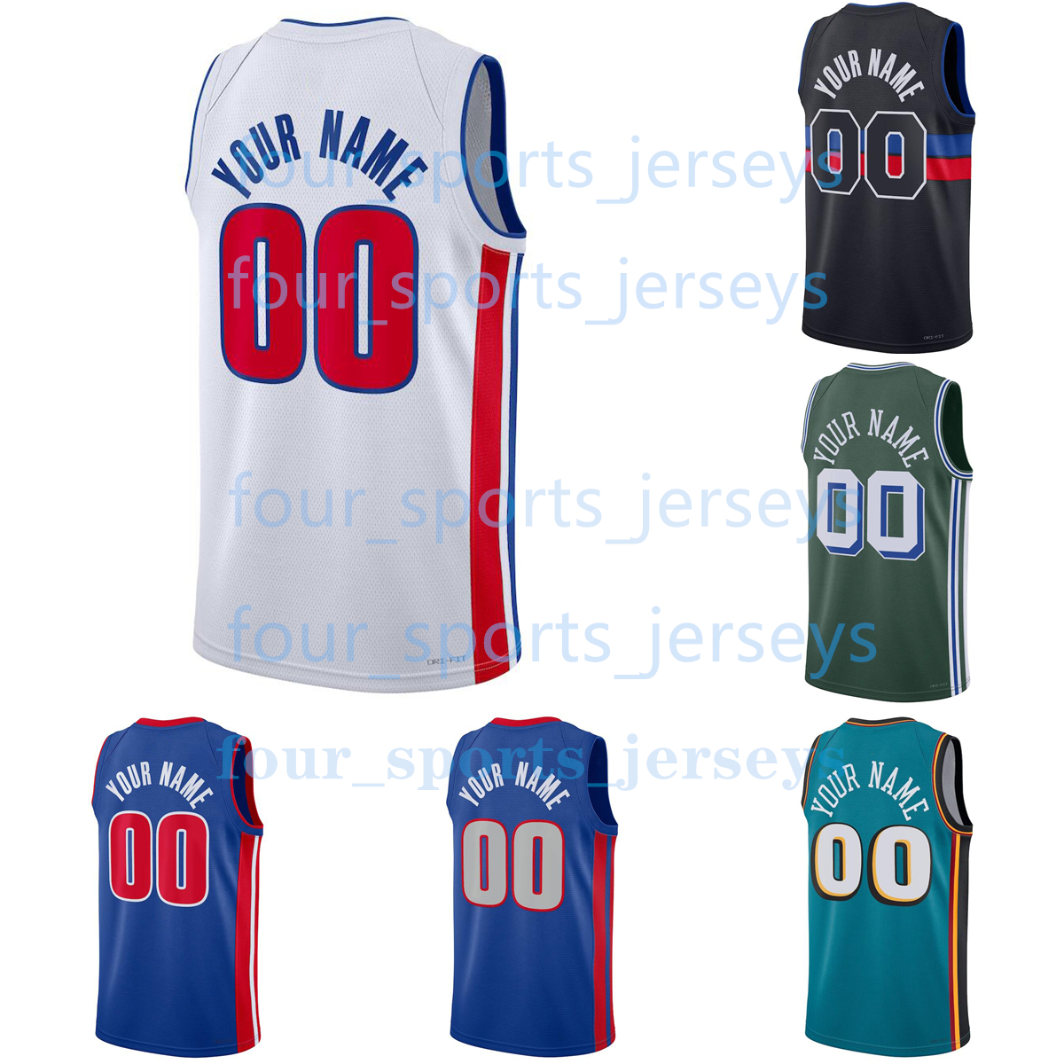 

Custom Printed 2023 New Basketball Jerseys Bojan Bogdanovic Cade Cunningham Alec Burks Marvin Bagley Nerlens Noel James Wiseman Killian Hayes Diall''Pistons''