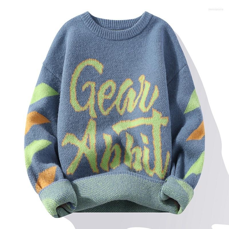 

Men's Sweaters #5840 Winter Men O-neck Letters Knitted Sweater Pullovers Long Sleeve Harajuku Streetwear Knitwear Male Warm, Khaki