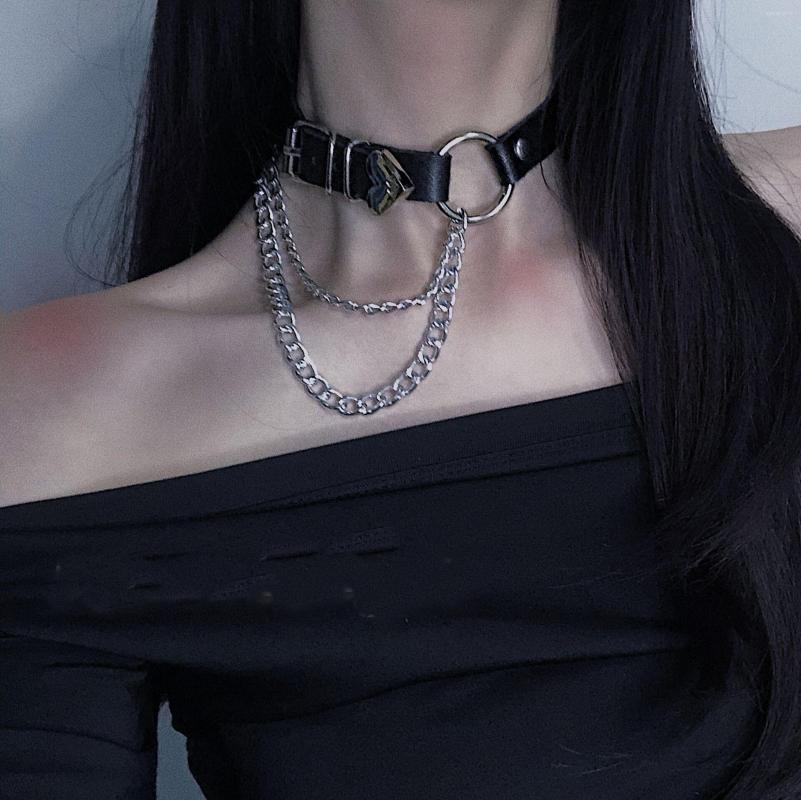 

Choker Black Gothic Necklace For Women Girls Punk Hiphop River Leather Cool Collar