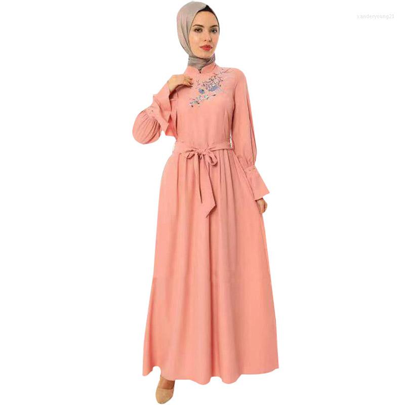 

Ethnic Clothing Middle East Arab Dubai Embroidered Belt Pink Muslim Women's Long Skirt Abaya Islamic Style Halal Plus Size Evening Dress