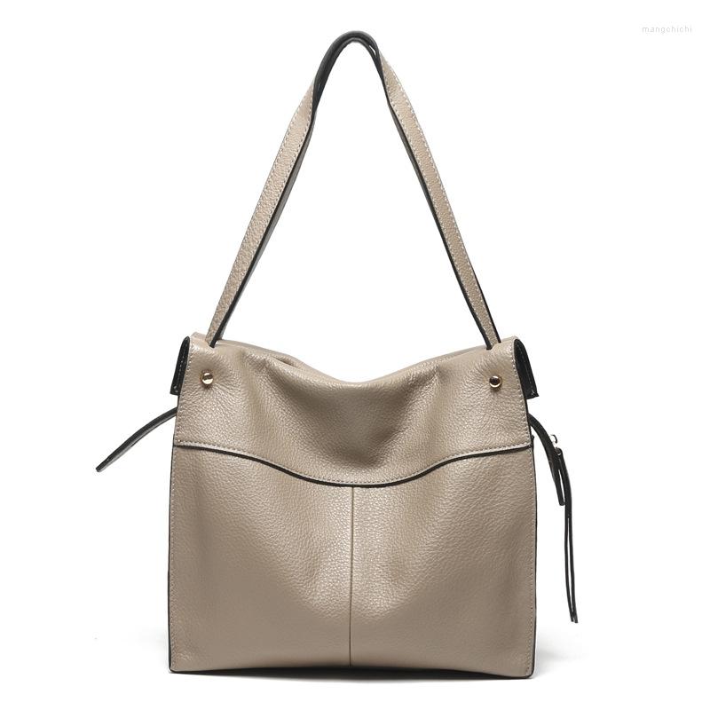 

Evening Bags 2023 Autumn And Winter Genuine Leather WomenTote Bag Simple Cowhide Shoulder Underarm Large Capacity Light Handbag, Beige