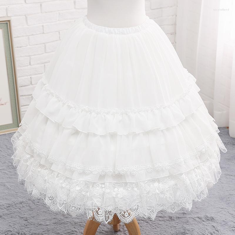 

Skirts NONSAR Lolita Skirt Support Fishbone Detachable A-line Violent Soft Girl Lace Wedding Underskirt, White