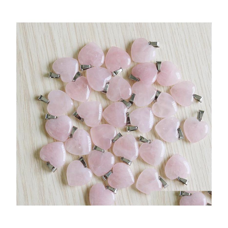 

Charms Rose Quartzs Crystal Necklace Natural Stone Heart Pendants Fashion Beads 20Mm For Diy Jewelry Making Gemstones Drop Delivery Dhek7