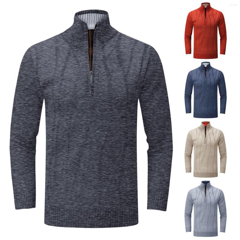 

Men's Sweaters Men's Autumn And Winter Sweater Top Slim Collar Solid Color Thickening Half Zipper Knit Bottoming Shirt Leisure, Beige