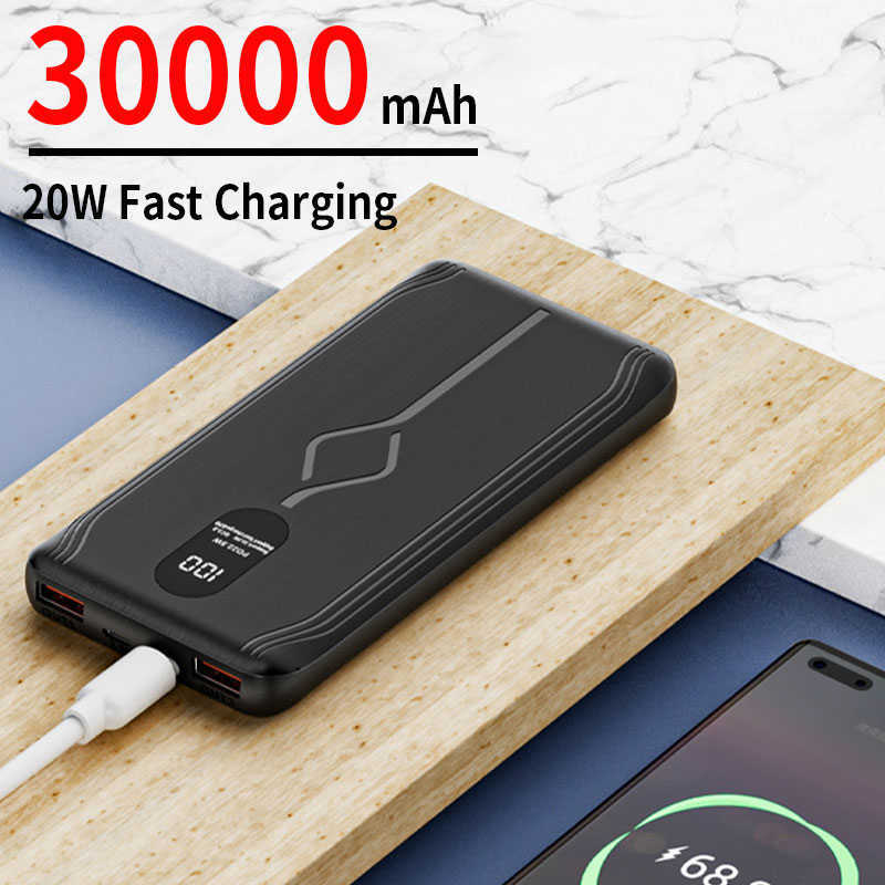 

Cell Phone Power Banks 20W Fast Charging Power Bank 30000mAh Portable Charger 2USB Outupt Digital Display External Battery For iPhone J230217