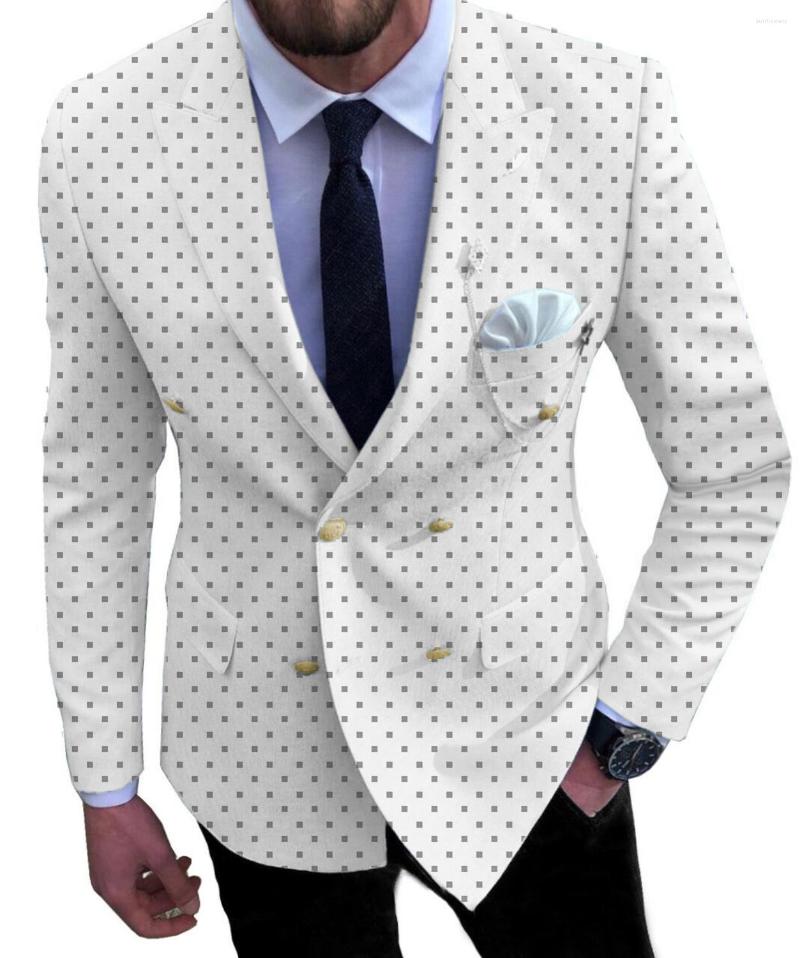 

Men's Suits Men's Dot Slim Fit Prom Notch Lapel Tuxedos 2 Piece Double Breasted Patterned Jacket For Wedding Groomsmen (Blazer Pants), White