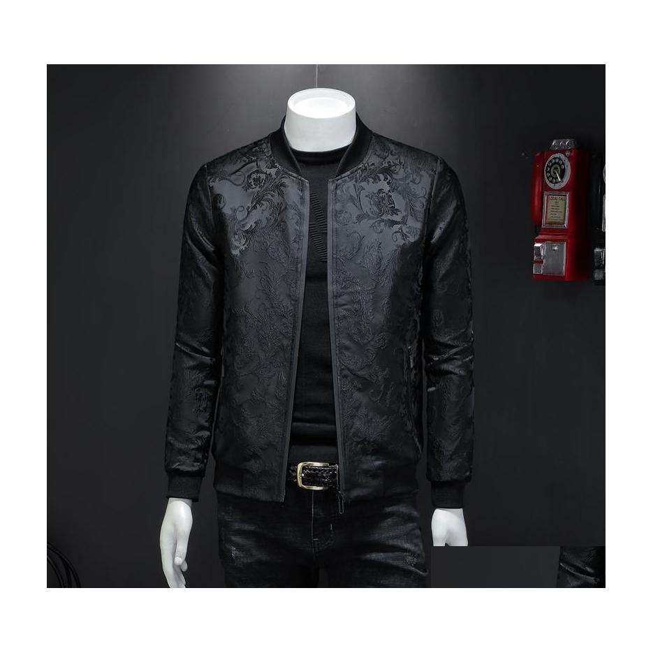

Men'S Jackets 2022 Mens Stand Collar Top Slim Jacket Youth Casual Trend Outer Fashion Embroidered Handsome Printed Baseball Uniform Dhjtt, Black