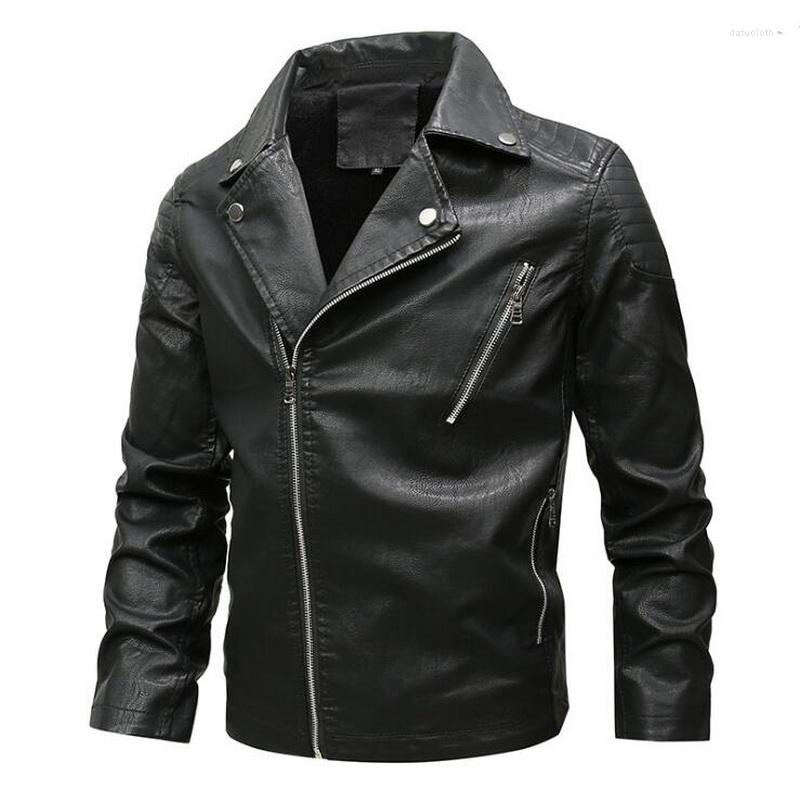 

Men's Fur Men's Leather Jacket Collar Biker PU Jackets Men Winter Faux Male Coat Fleece Asia Size L-6XL, Black