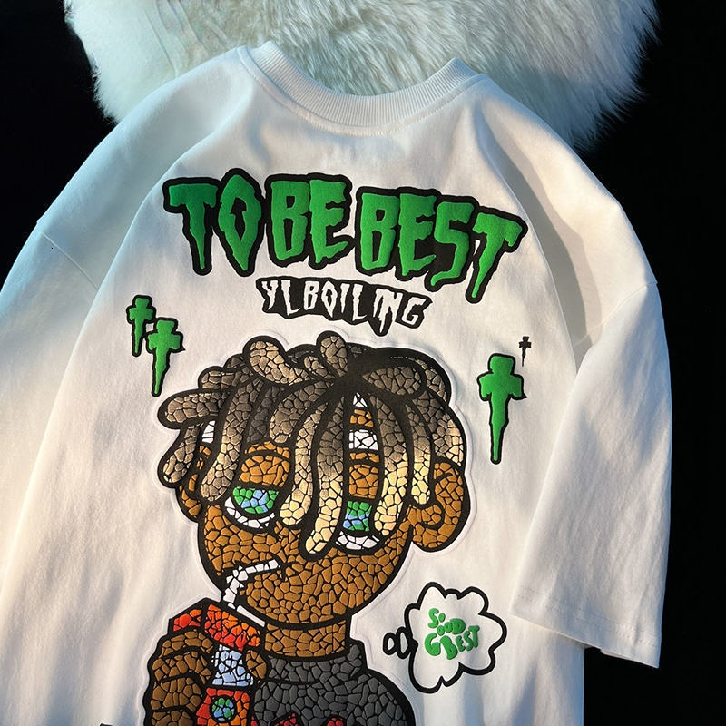 

Men' T-Shirts European and American street cartoon printing design short sleeved t shirt men women loose fashion half sleeve top 230217, Black