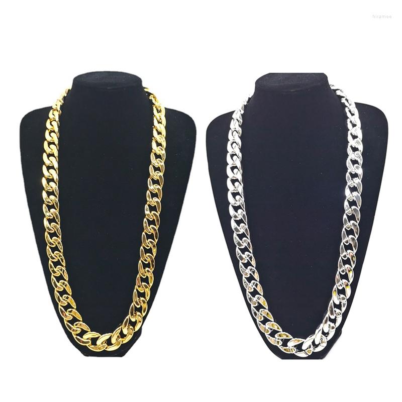 

Chains Gold Color Cuban Link Chain Necklace Punk Hip Hop Rapper Costume Jewelry Women Silver Hollow Choker Colar