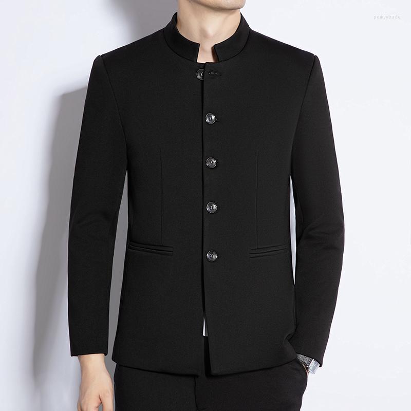 

Men's Jackets Stylish Clothing Mens Black Mandarin Collar Blazer For Big Size Zhongshan Suits Chinese Fashion Husband