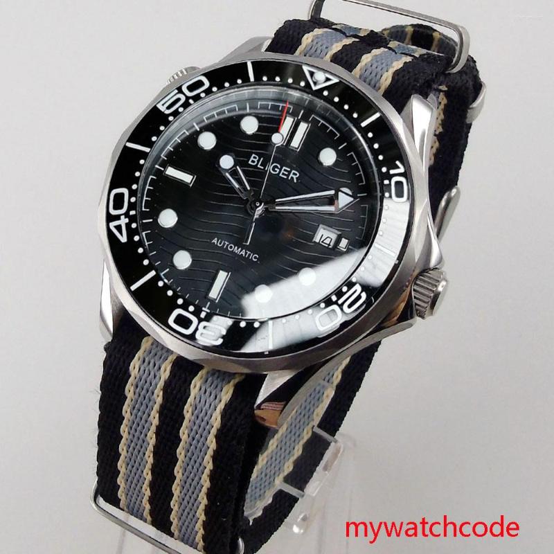 

Wristwatches Biger 41mm Mechanical Automatic Watch Men Sapphire Glass Date Rotating Bezel Nylon Strap, Bliger watch