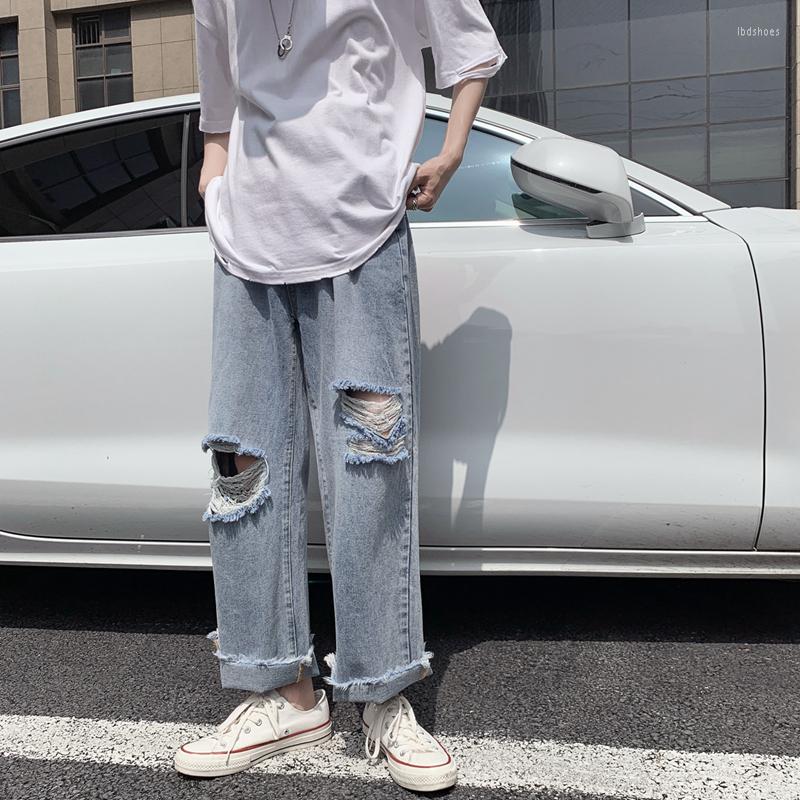 

Men' Jeans 2023 Spring And Summer Men' Torn Street Hip-hop Loose Wide Leg Pants Thin Fur Brand Clothing Ripped, Blue