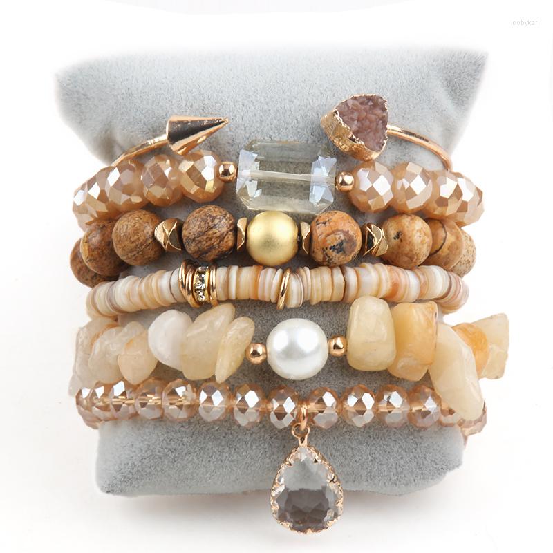 

Strand RH Fashion Bohemia Beaded Bracelet Sets Stone Charm 6pc Stack Bracelets Bangle Set For Women Jewelry Gift