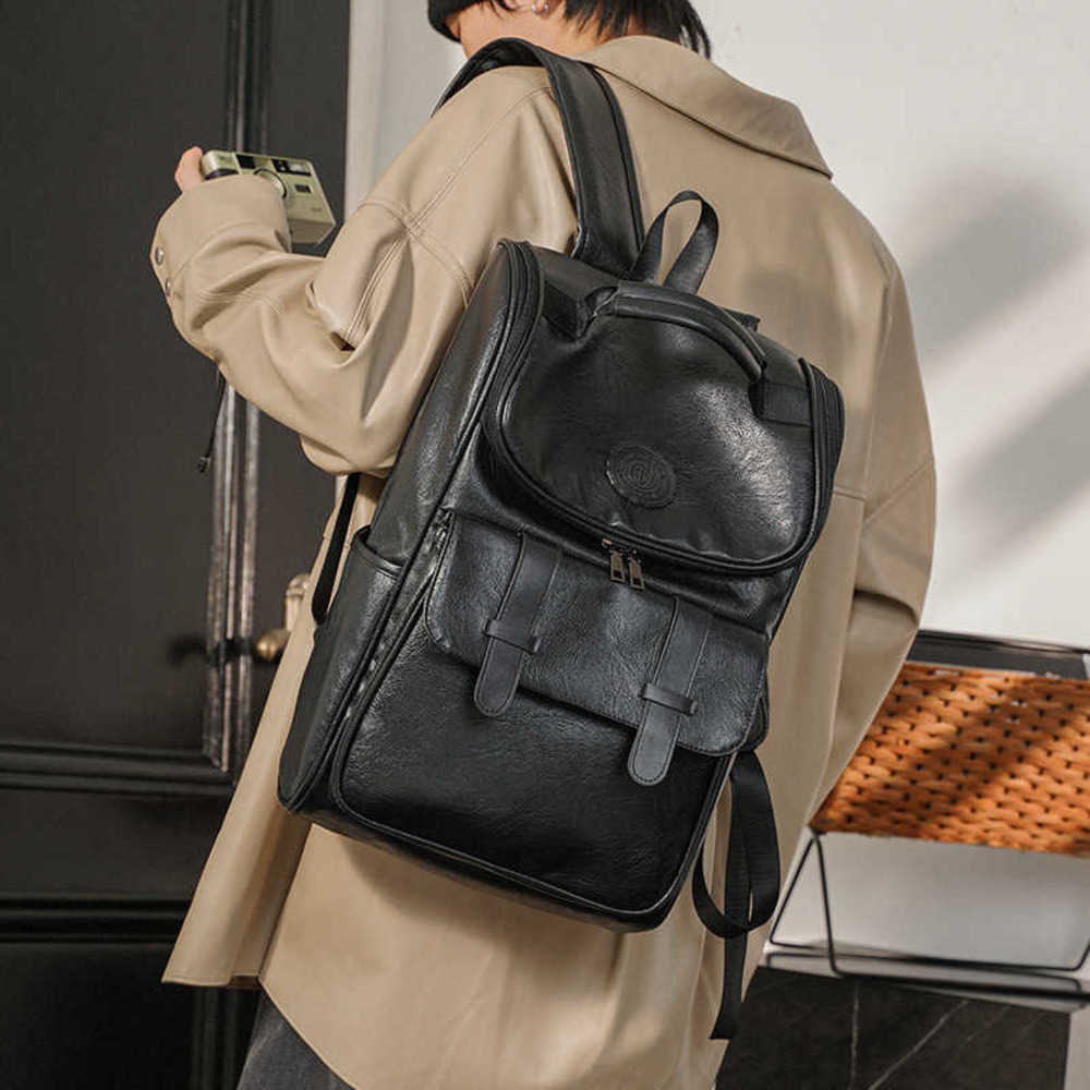 

Backpack Style 2022 new fashion backpack Korean men's bag student school leisure travel large capacity 221222, Black cortex-