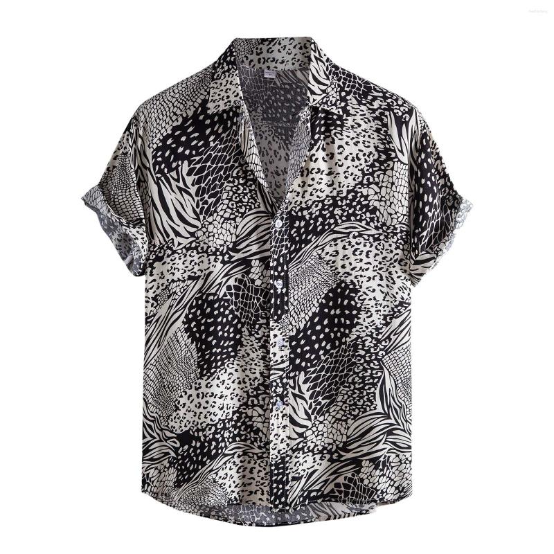 

Men's Casual Shirts Color Print Short Sleeve Button Turn-Down Collar Shirt Blouse, Bk