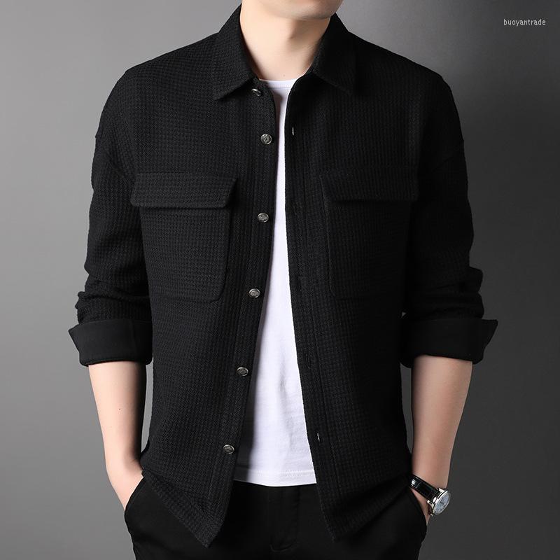 

Men's Jackets Spring Boys Japanese Casual Walf Checks Fabric Jacket Comfortable Lapel Oversize Button Up Long Sleeve Black Coat Xxxl