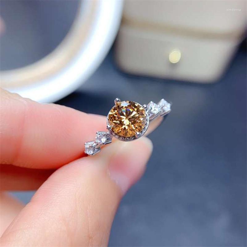 

Wedding Rings Dainty Round Champagne Zircon Ring Female Simple Fashion Opening Vintage Silver Color Engagement For Women