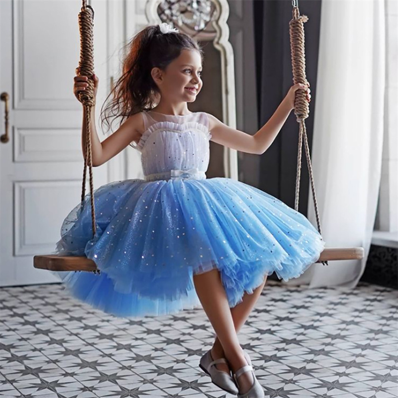 

Girls Dresses Princess Dress For Kids Wedding Elegant Party Tutu Prom Gown Children Birthday Communion Sleeveless Puffy Vestidos 230217, Blue
