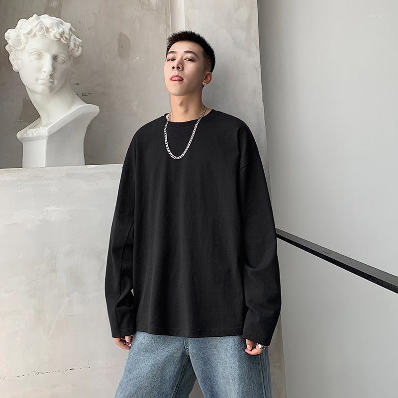 

Men's Hoodies 2023 Autumn Korean Men Casual Loose Oversize Solid Color Pullover Cotton Sweatshirt Round Neck Long Sleeve Homme -XL, Black