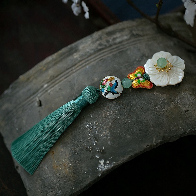 

Pins Brooches Chinese style handmade vintage tassel Cloisonne pearl GREEN brooch kimonocheongsam accessories Pendant Dress decoration 230216
