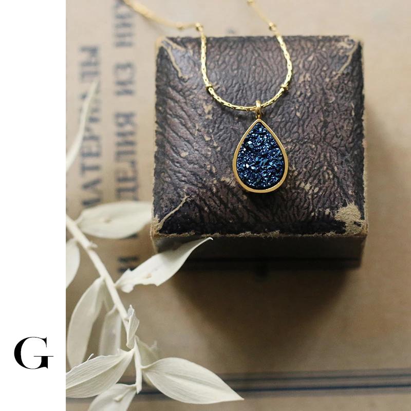 

Pendant Necklaces Water Drop Bead Chain For Women Ladies Fantasy Blue Crystal Clavicle Statement Minimalist JewelryPendant