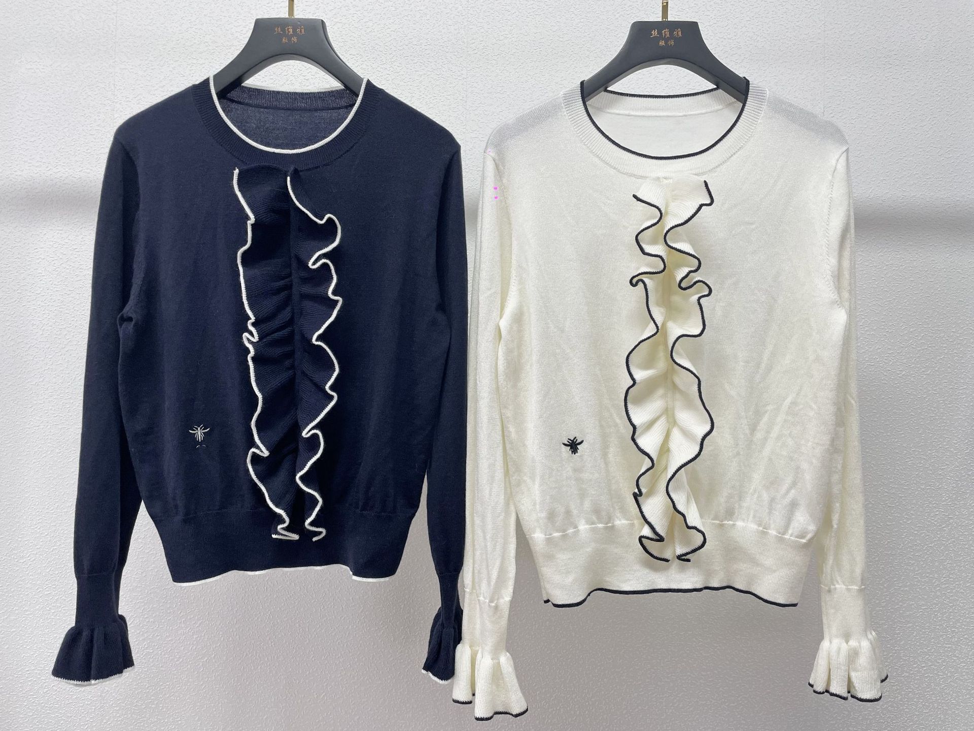 

204 2023 Runway Spring Summer Women Sweater Pink Brand SAme Style Sweater Blue Pink Long Sleeve Crew Neck Fashion Clothes si, White