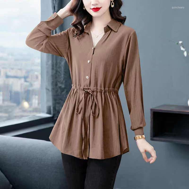 

Women' Blouses Temperament Long-sleeved Chiffon Shirt Women' Clothing 2023 Summer Loose Cover Belly Waist Female Small Tops Top, Khaki