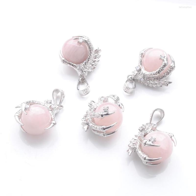 

Pendant Necklaces 5Pcs Natural Pink Stone Dragon Claw Rose Quartz Gemstone Dangle Charm Silver Plated Classic Fashion Jewelry TN3106