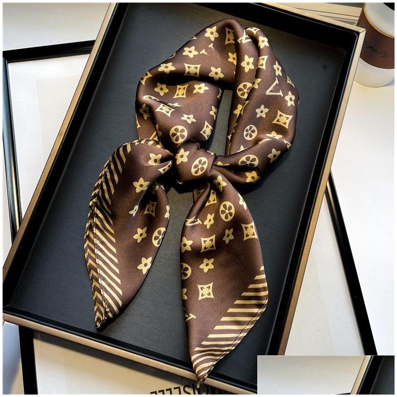 

Scarves 23Style 70X70Cm Designer Letters Print Floral Silk Scarf Headband For Women Luxury Long Handle Bag Paris Shoder Tote Lage Ri Dhqft