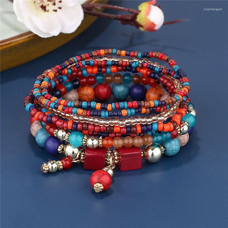 

Bangle Bracelet Set 8Pcs Gift Beaded Turquoise Natural Stone Charm Boho Jewelry