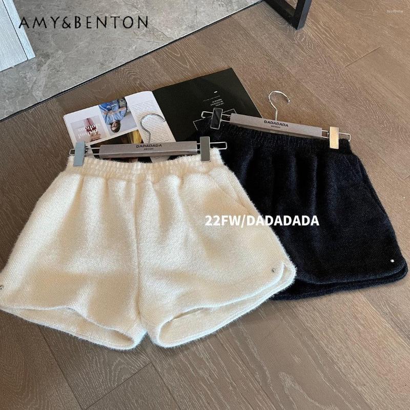 

Women's Shorts Imitation Mink Small Wide Leg Women's High Waist Autumn And Winter Oversize Versatile Outerwear Leggings Thick, Black