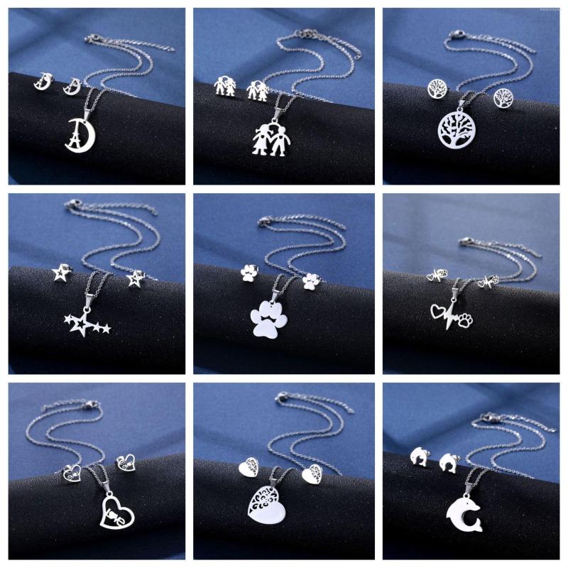 

Necklace Earrings Set European And American Trendy Stainless Steel Earring Suit Earnail Collar Chain Two Piece Accessories, Picture shown