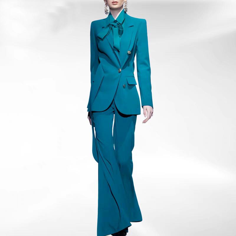 

Women' Two Piece Pants Gorgeous Fashion Designer Autumn High Quality Women Set Jacket Shirt Tops Casual Party Office Elegant 3 SuitWomen, Malachite blue