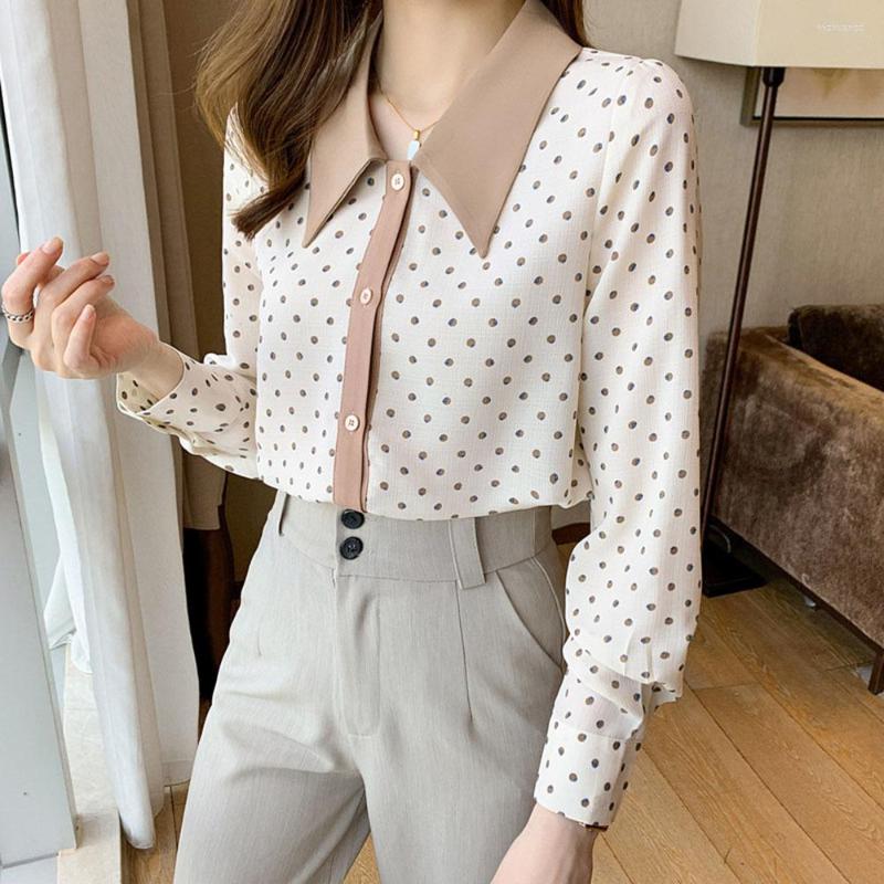 

Women' Blouses Spring Women Wave Point Polka Dot Chiffon Blouse Shirt Long Sleeve Blusas Mujer De Moda 2023 Tops Shirts, Beige