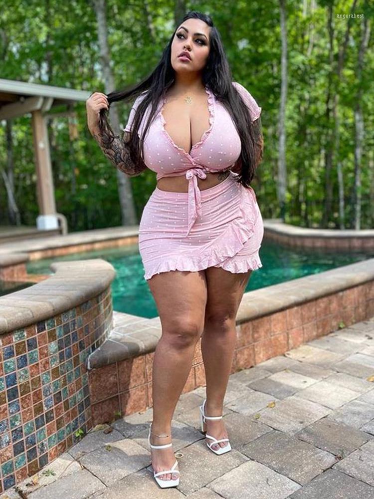 

Tracksuits Plus Size 2 Piece Set Women Satin Skirt V Neck Crop Top Bodycon Sexy Summer Sweet Outfit Wholesale Bulk Drop, Pink