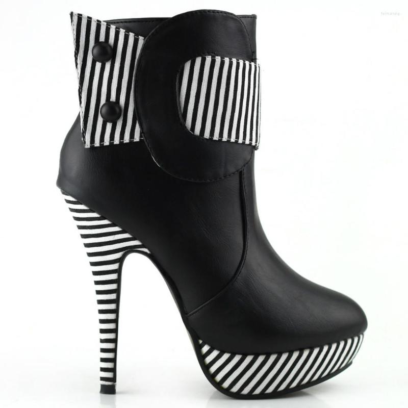 

Dress Shoes LF30303 Two Tone Striped Button Zip Stiletto Party/EVE Platform Ankle Boots, Black