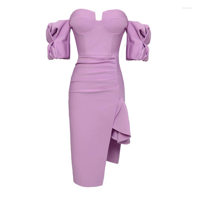 

Stage Wear Light Up Fashion Summer Purple Tube Top Slim Bandage Skirt Elegant Party Toast Small Dress Casual