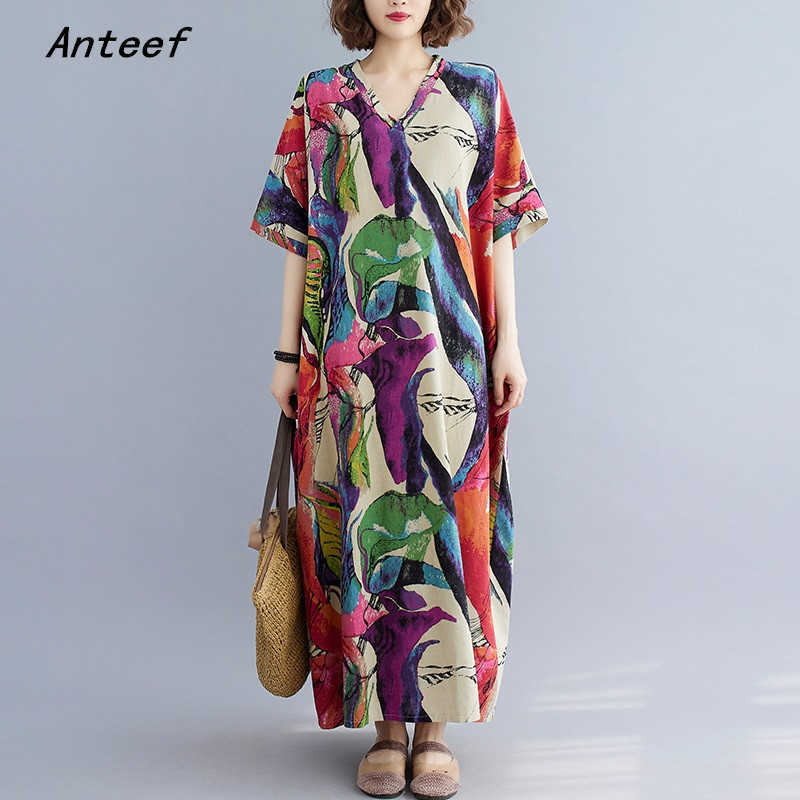 

Casual Dresses short sleeve oversize cotton linen vintage dresses for women casual maxi long loose summer beach dress elegant clothing 2022 Z0216, Blue