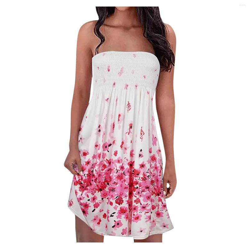 

Casual Dresses Strapless Summer Dress Women 2023 Positioning Geometric Print Elastic Band Halter Neckline Wrap Style Robe Femme, Lavender