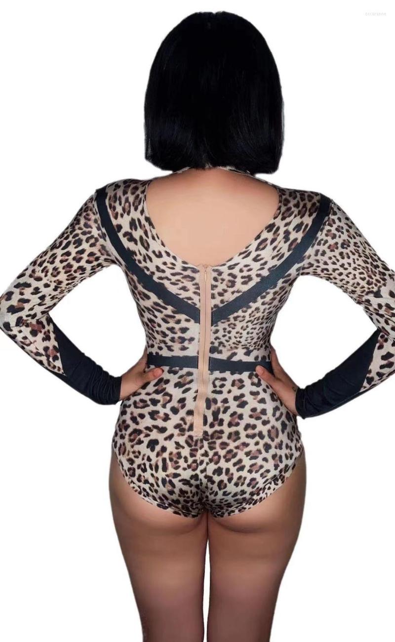 

Stage Wear Leopard Print Strap Face Mask One-piece Nightclub Bar Lead Dancer Carnival Dress Up Party Costume, Picture shown