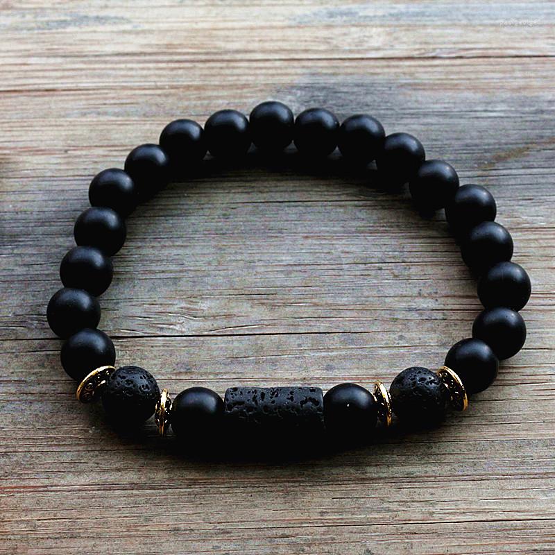 

Strand Black Lava Rock Stone Beads Stretch Bracelets For Women Men Jewelry